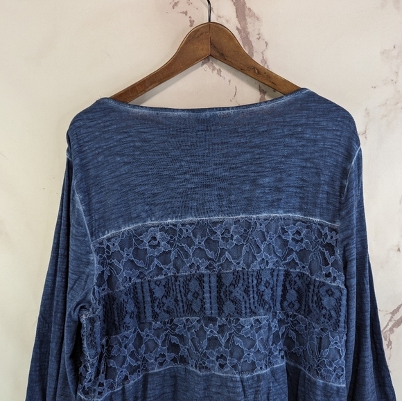 Chicos Shirt Womens Large 2 Blue Lace Half Quarter Sleeve Modal Stretch Scoop - Picture 6 of 11